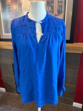 LOFT Cobalt Blue Long-Sleeve Split-Neck Blouse